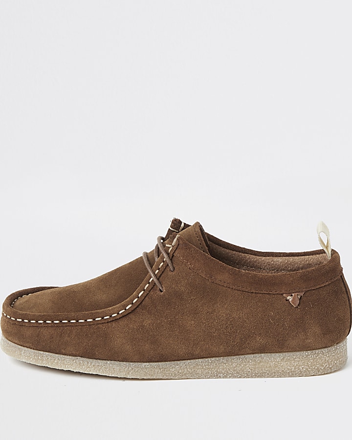 Brown suede lace-up moccasin shoe