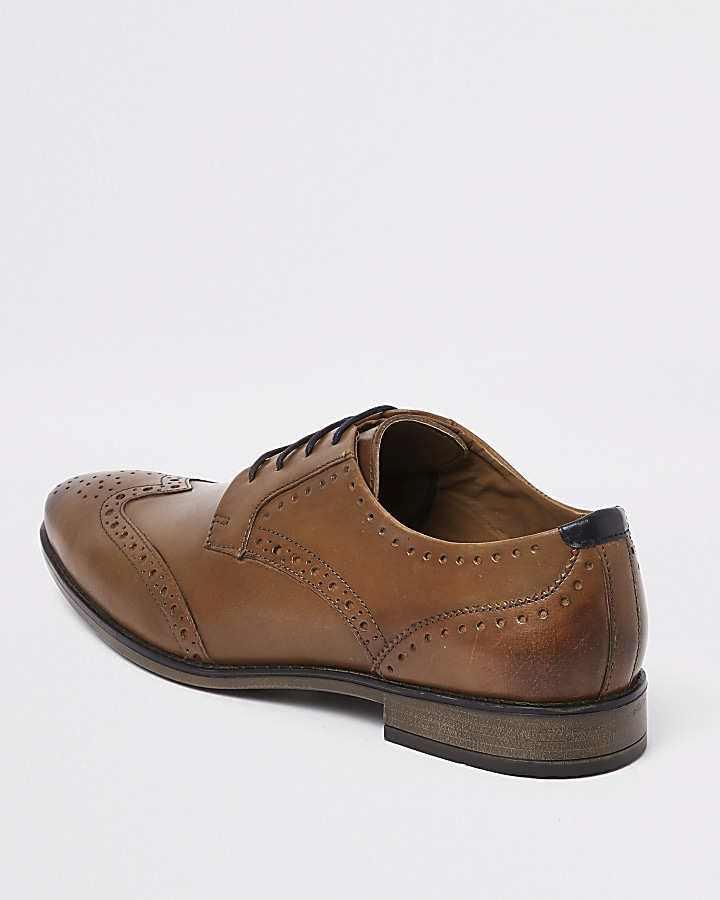 Mid brown wide fit leather lace-up brogues