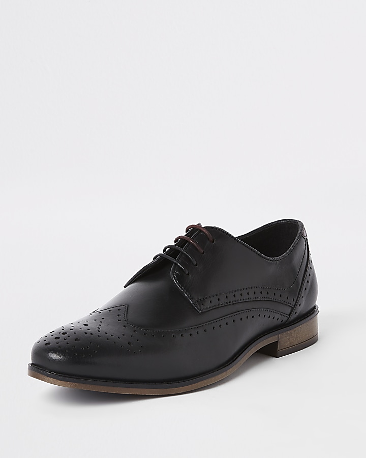 Black wide fit leather lace-up brogues