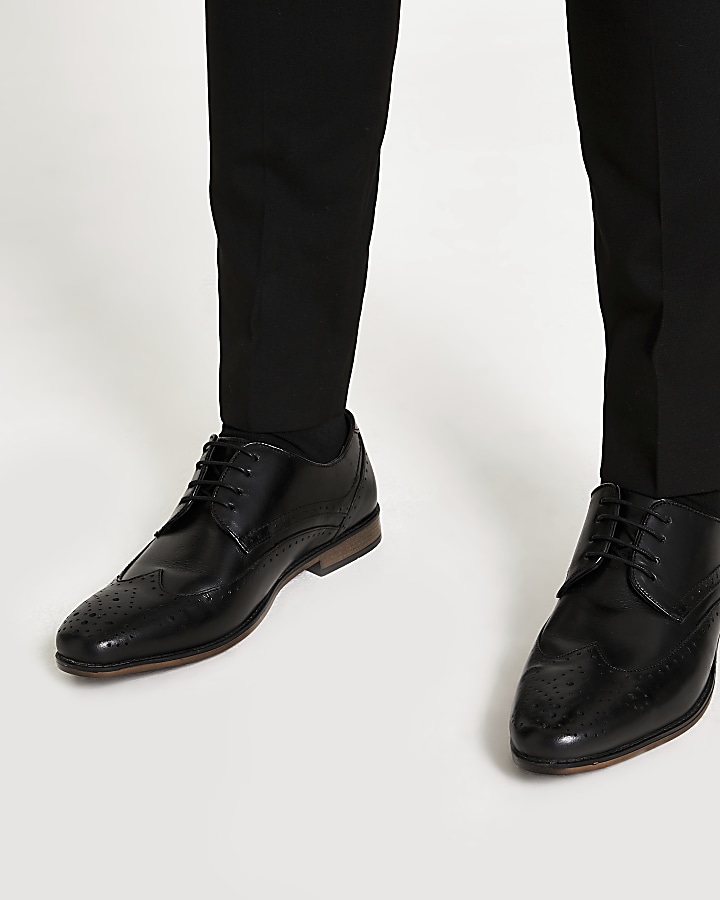 Black wide fit leather lace-up brogues