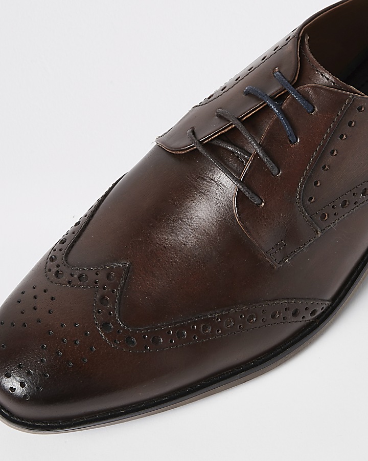 Dark brown wide fit leather lace-up brogues