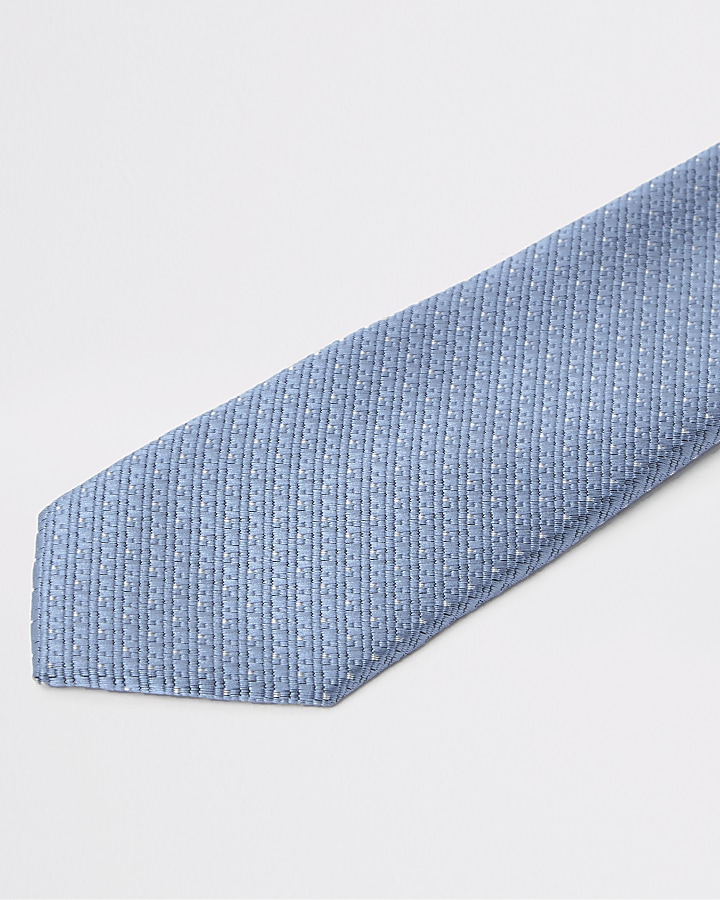 Blue spot print textured tie