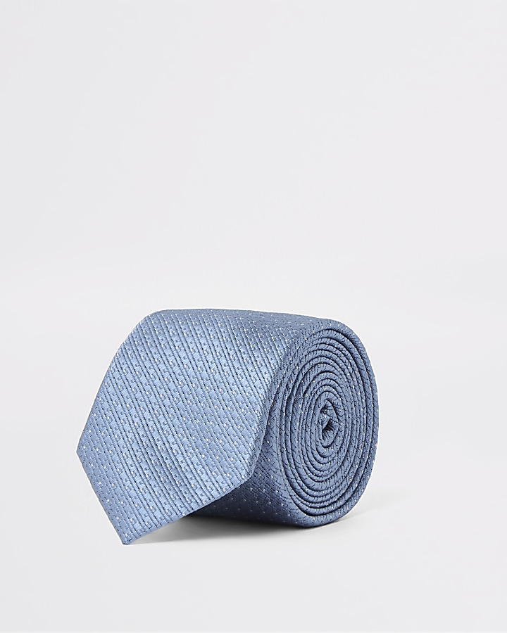 Blue spot print textured tie