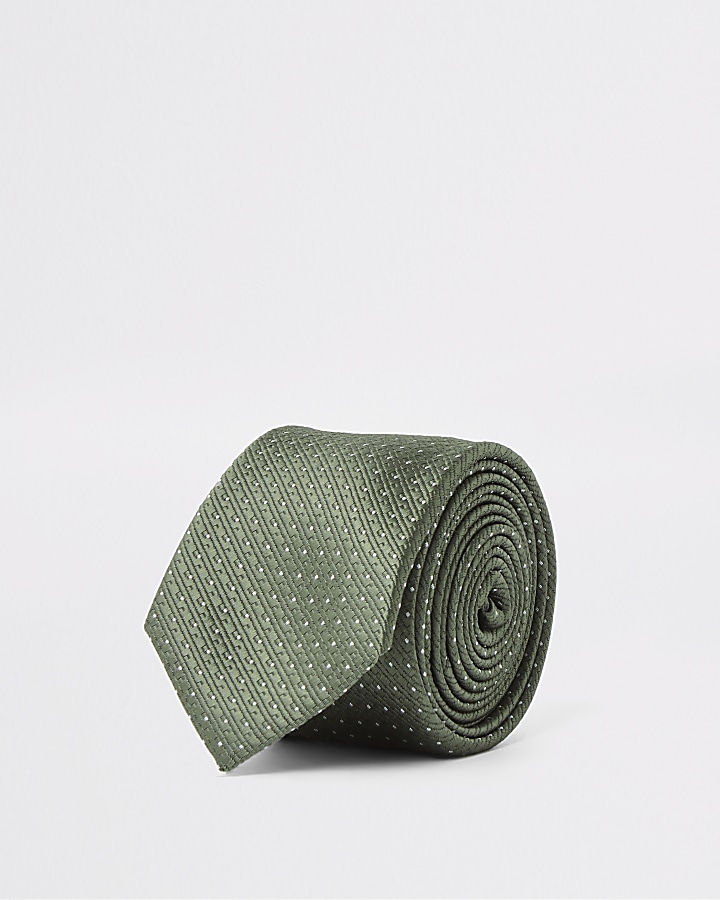 Green spot print textured tie