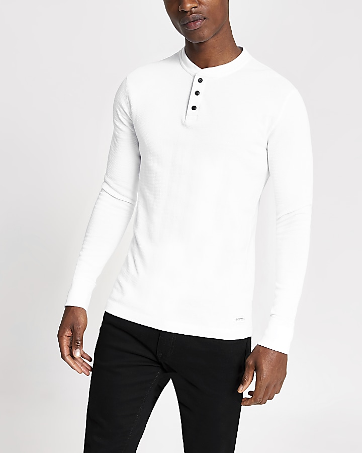 Superdry white grandad collar T-shirt