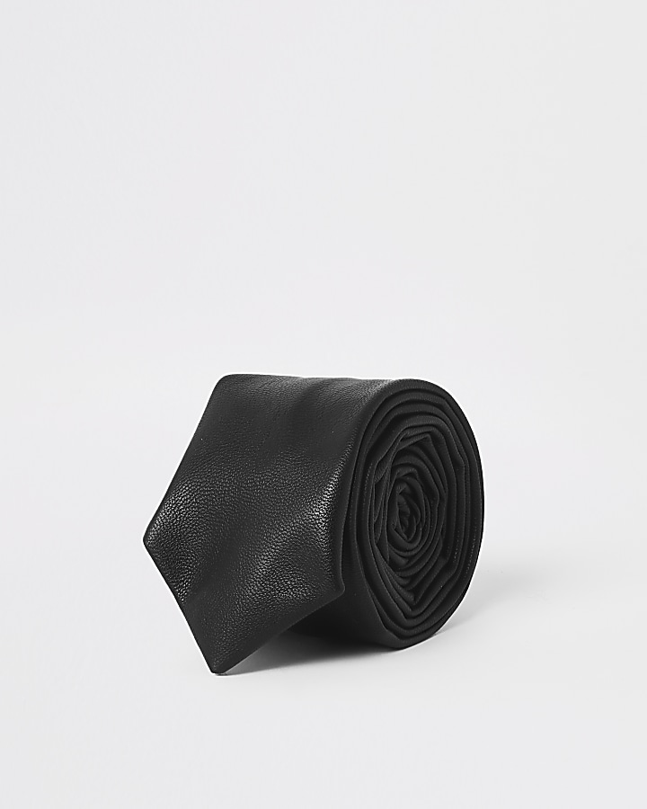 Black faux leather tie
