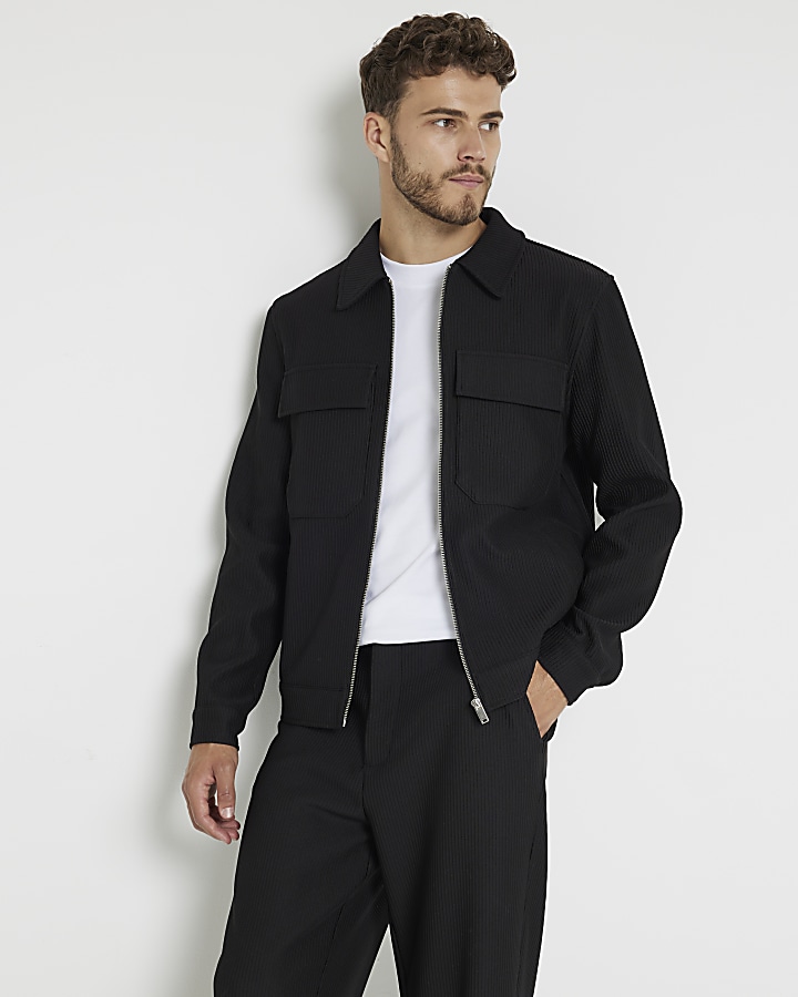 Black Regular Fit Plisse Overshirt | River Island