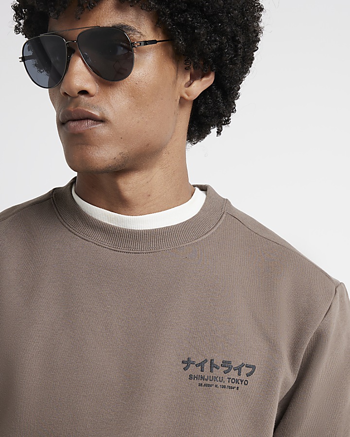 Stone regular fit Japanese graphic sweatshirt