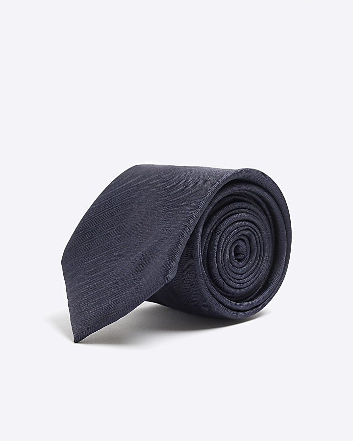 Navy Herringbone Tie River Island