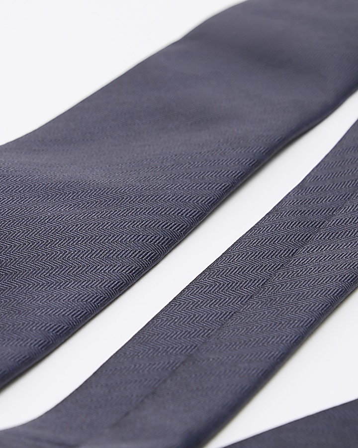 Navy Herringbone Tie River Island