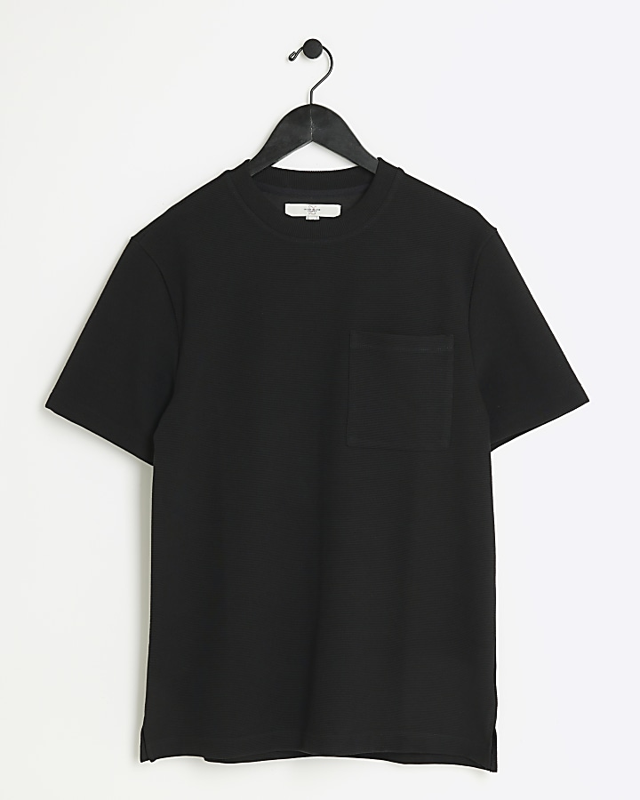 Black slim fit textured pocket t-shirt | River Island