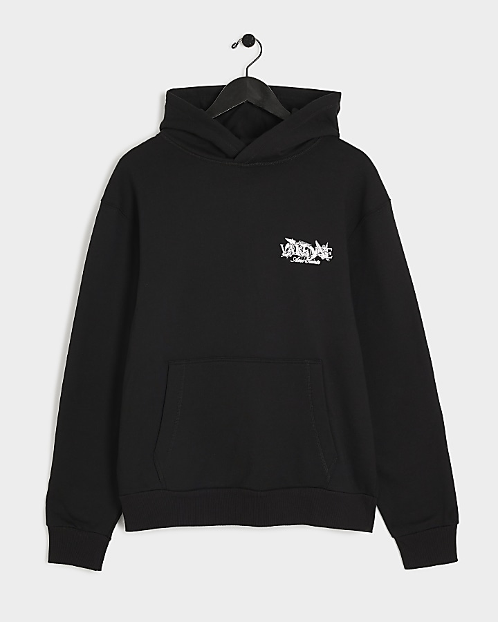 Black regular fit graphic hoodie