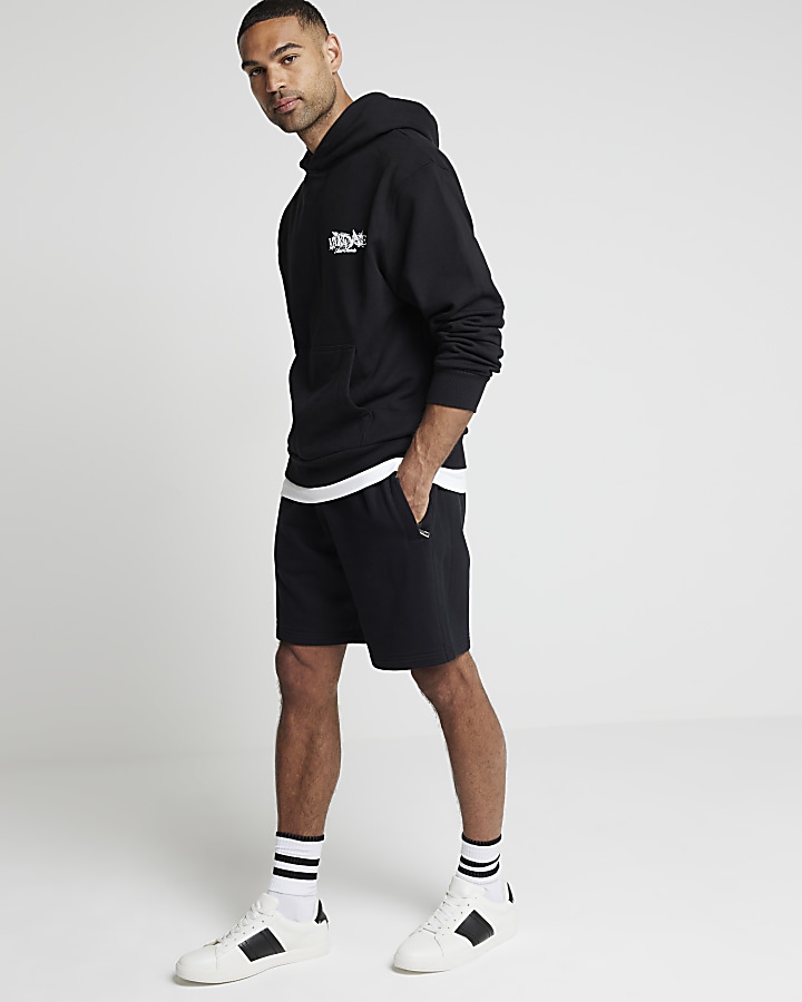 Black regular fit graphic hoodie