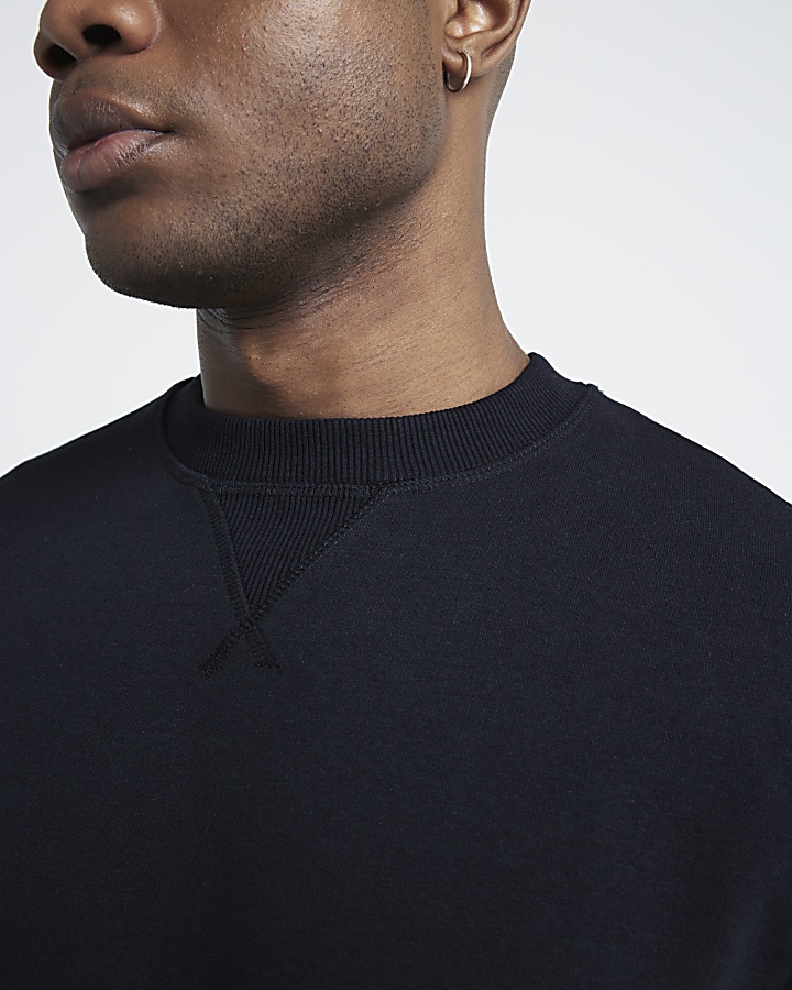 Black regular fit stitched sweatshirt River Island