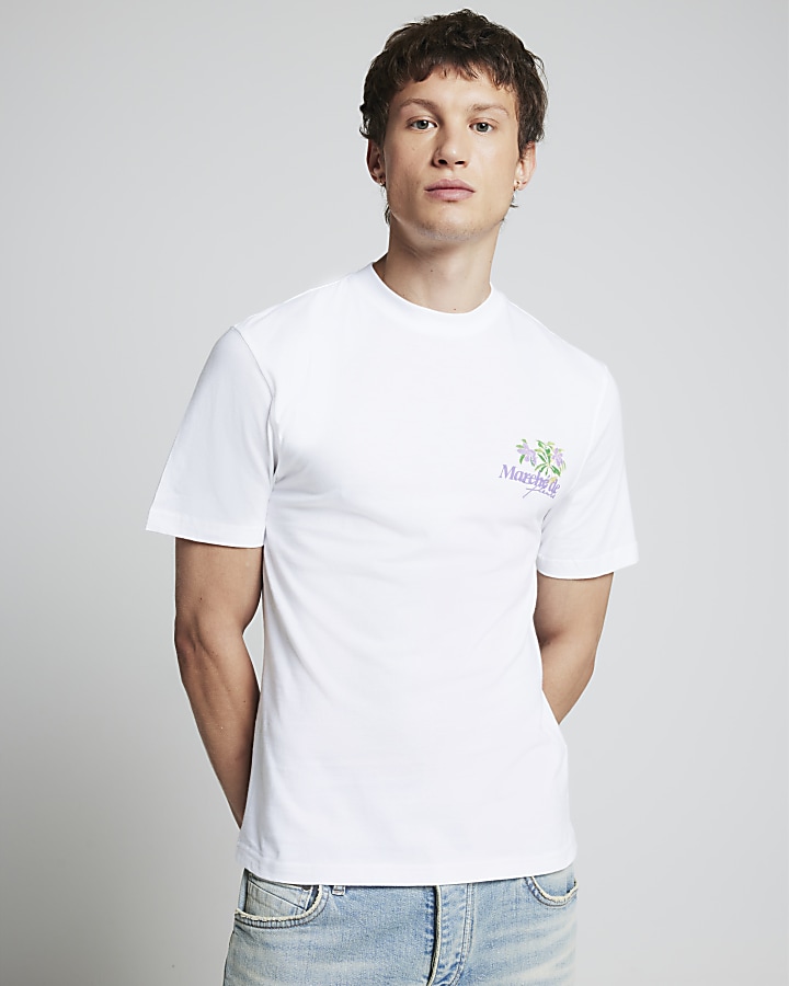 White regular fit graphic print t-shirt