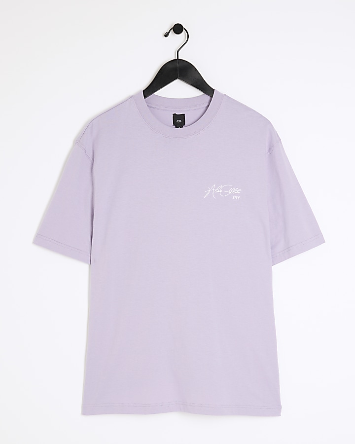 Purple regular fit script graphic t-shirt