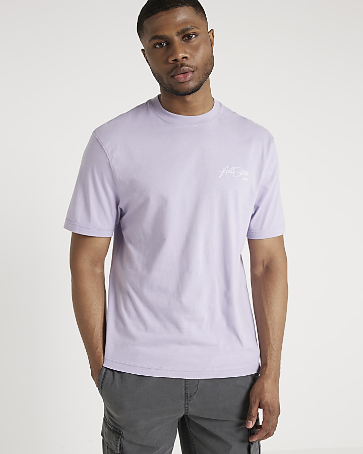 Purple regular fit script graphic t-shirt