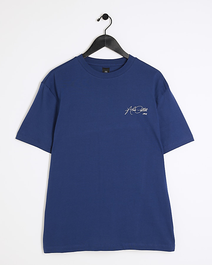 Blue regular fit script graphic t-shirt