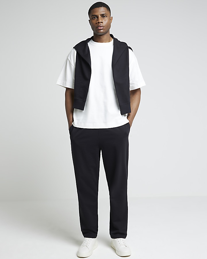 Black Slim Fit Open Hem Joggers River Island