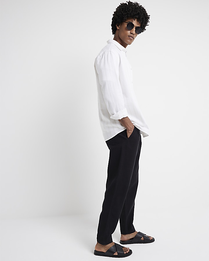 Black tapered fit pull on trousers