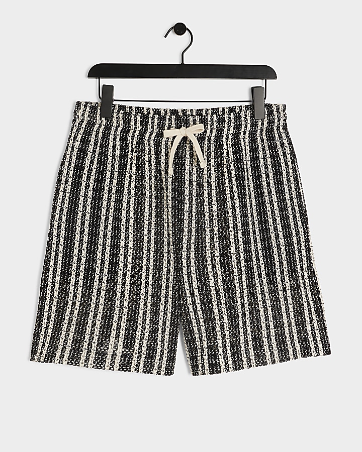 Black regular fit crochet stripe shorts