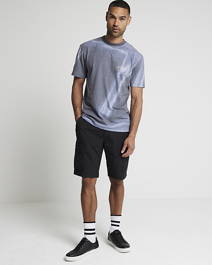 Blue regular fit abstract print t-shirt | River Island