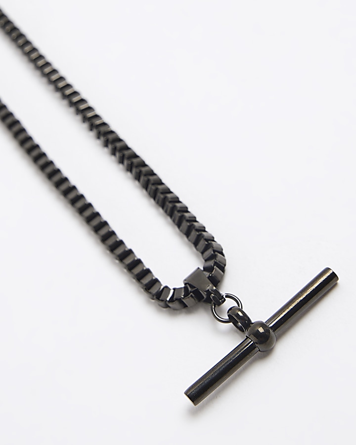 Black stainless steel T-bar Necklace