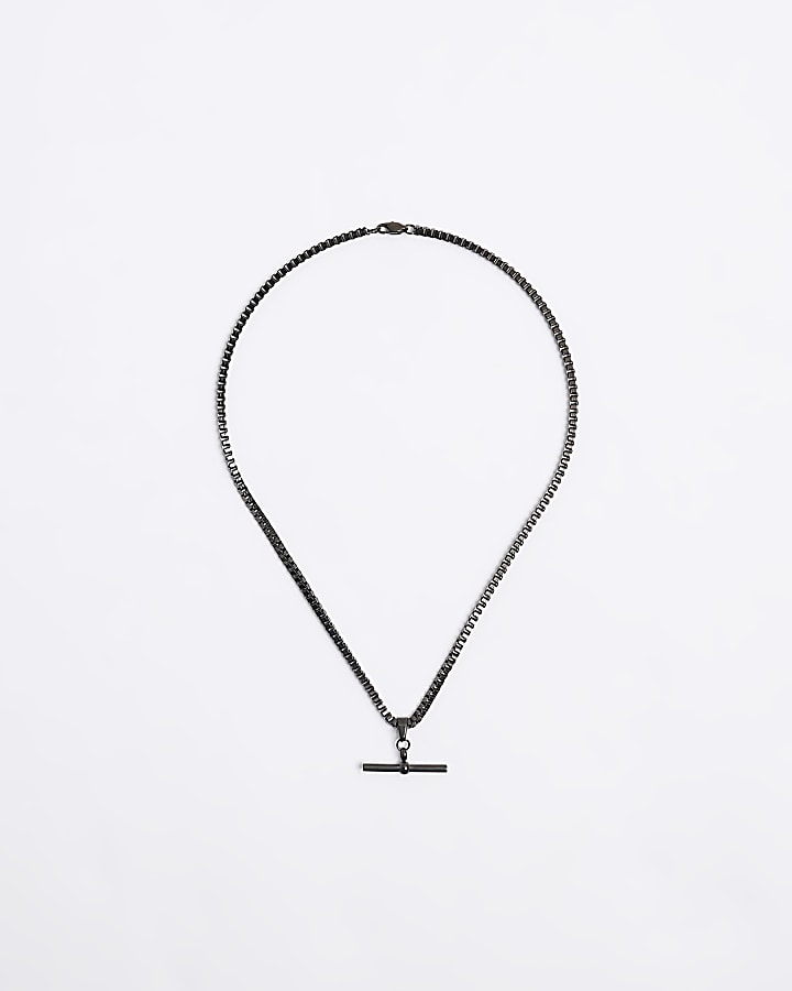 Black stainless steel T-bar Necklace