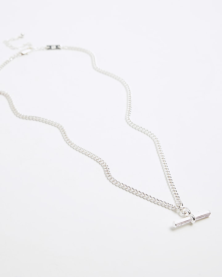 Silver colour t bar necklace