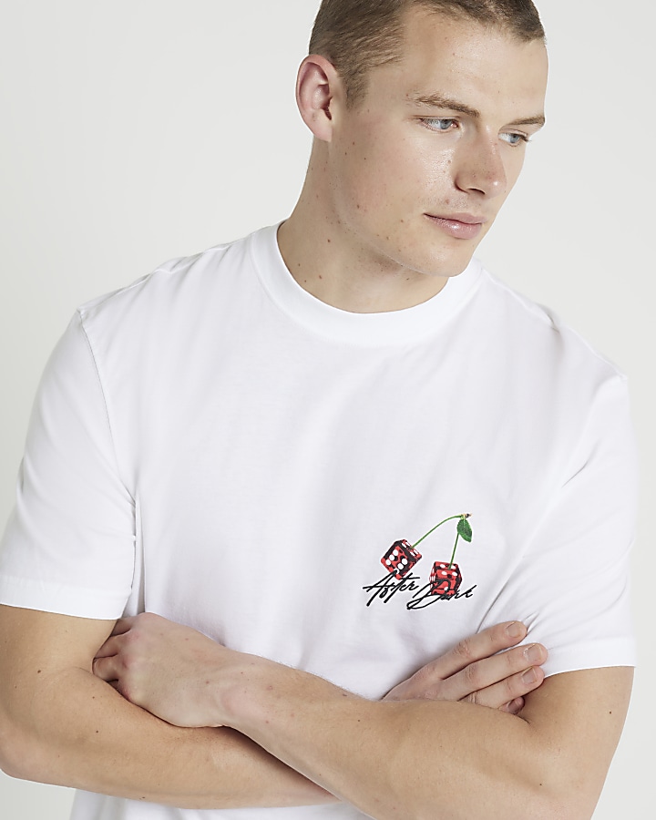 White regular fit graphic print dice t-shirt