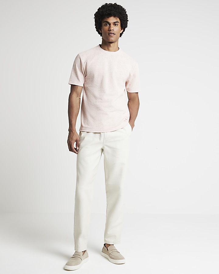 Pink slim fit textured fabric t-shirt