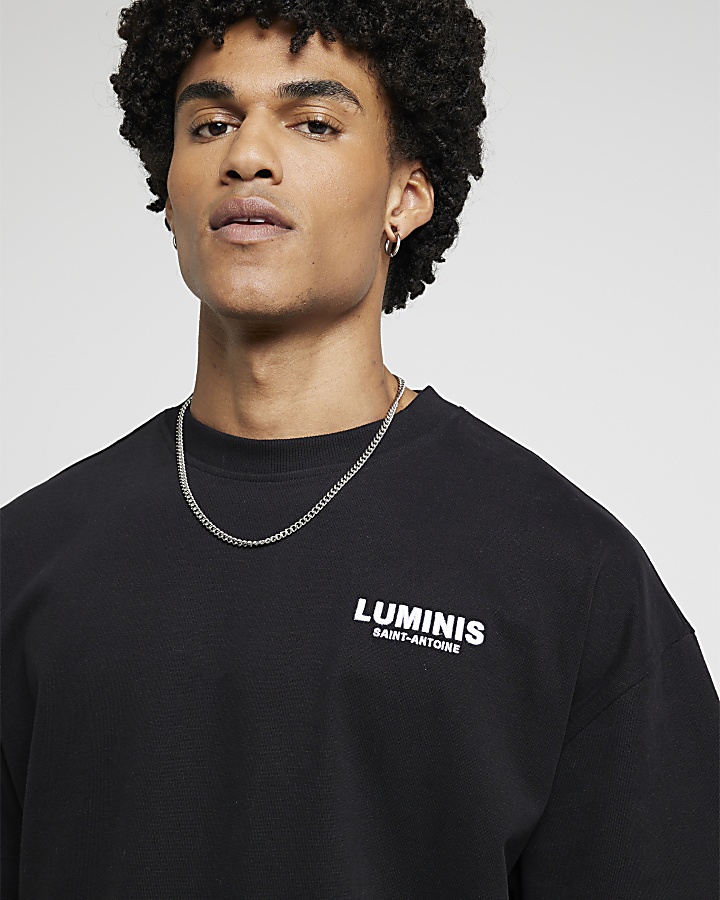 Black oversized fit embroidered t-shirt | River Island