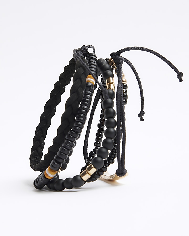 5PK black beaded bracelets