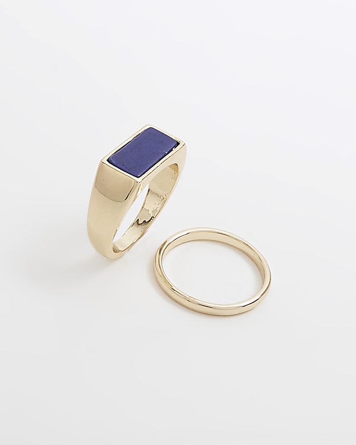 Gold Blue Stone ring 2 pack
