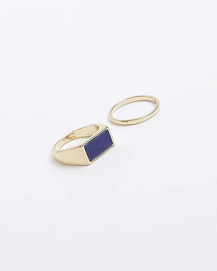 Gold Blue Stone ring 2 pack