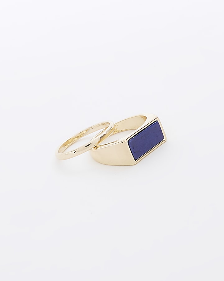 Gold Blue Stone ring 2 pack