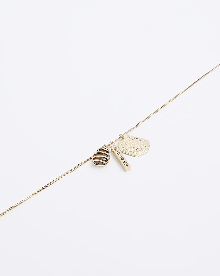 Gold Multi Charm Pendant Necklace