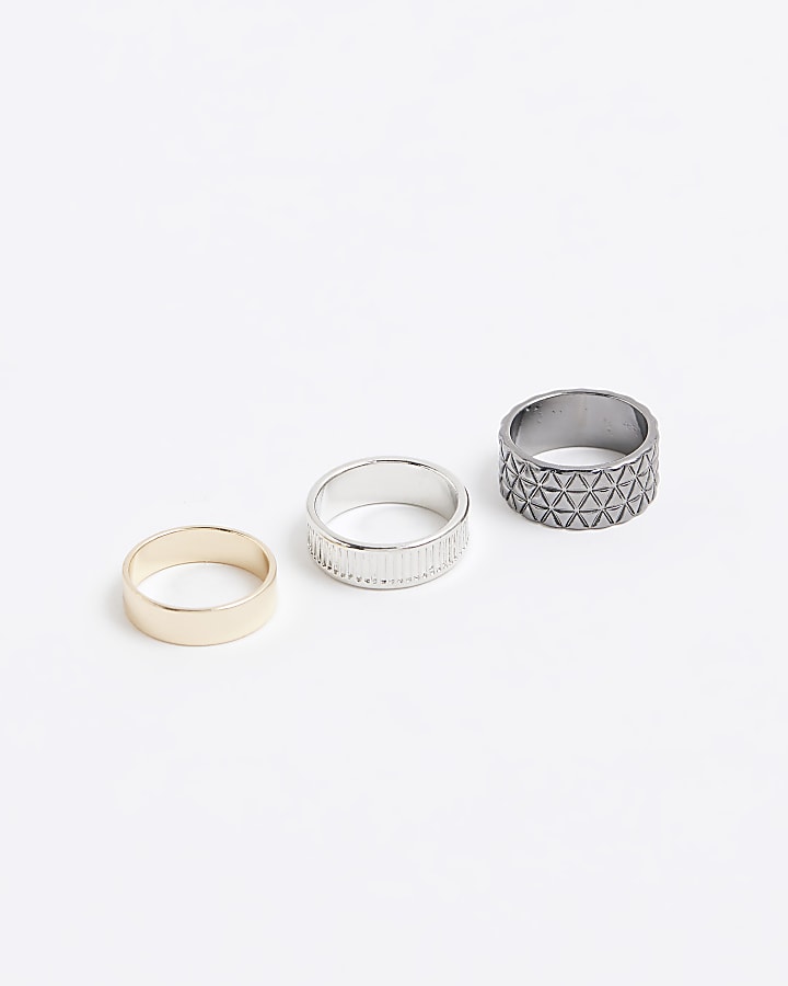 3PK silver colour textured rings