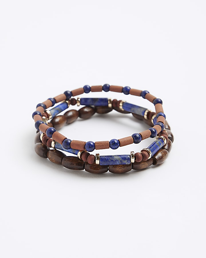 3PK blue beaded bracelets