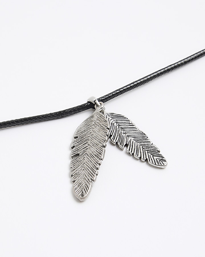 Silver Colour Feather Pendant Necklace | River Island