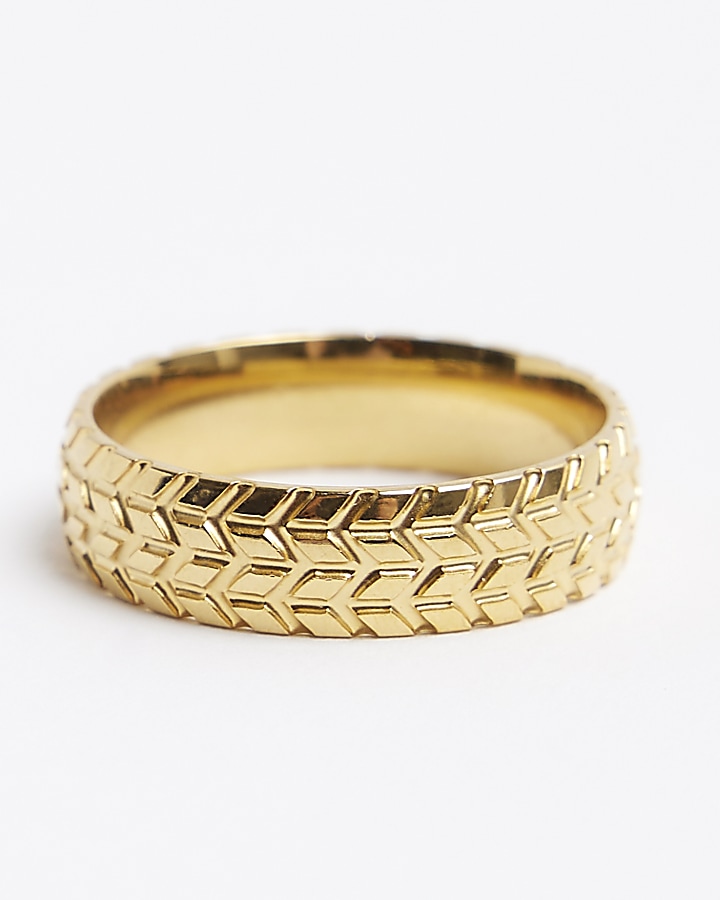 Gold Colour Stainless Steel Textured Ring