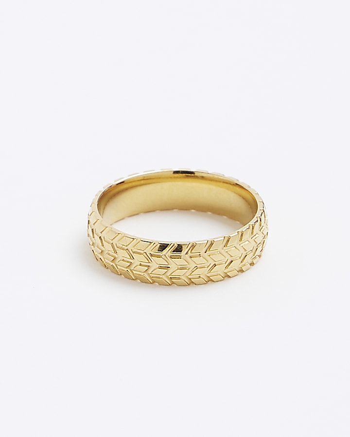 Gold Colour Stainless Steel Textured Ring