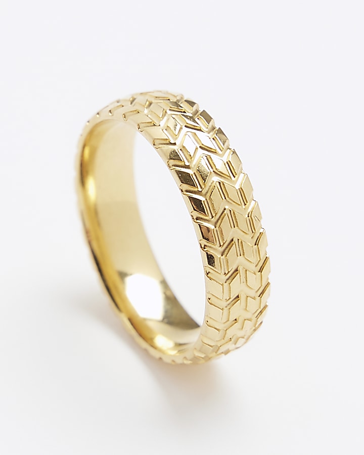 Gold Colour Stainless Steel Textured Ring