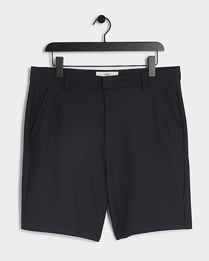Navy regular fit plisse shorts