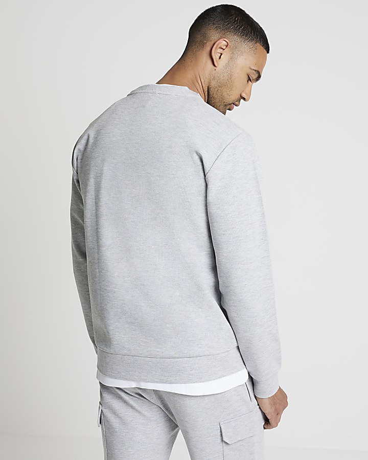 Grey slim fit textured smart sweatshirt