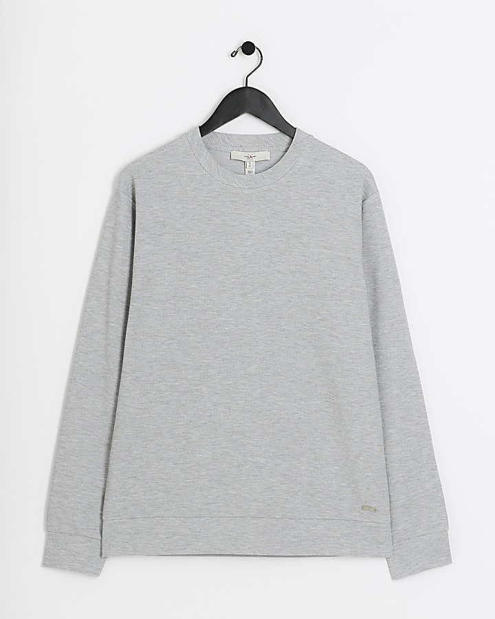 Grey slim fit textured smart sweatshirt