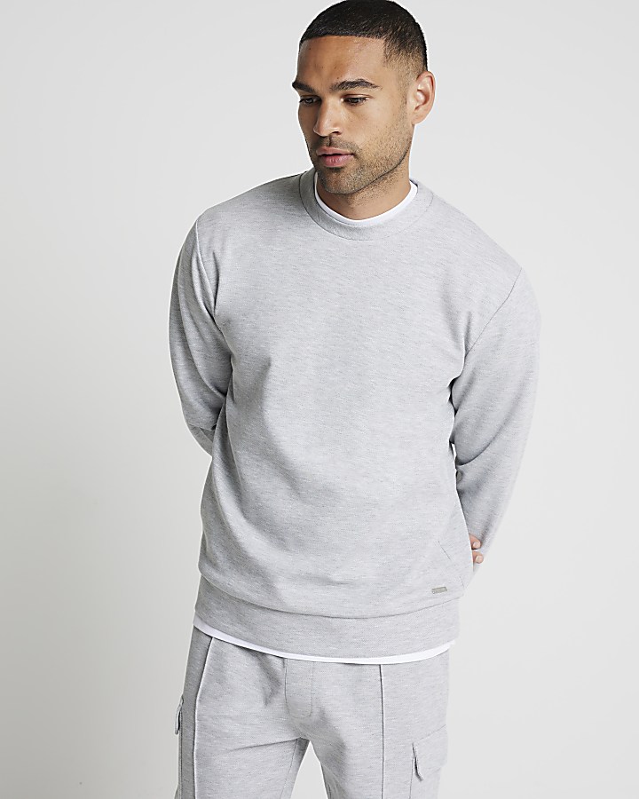 Grey slim fit textured smart sweatshirt