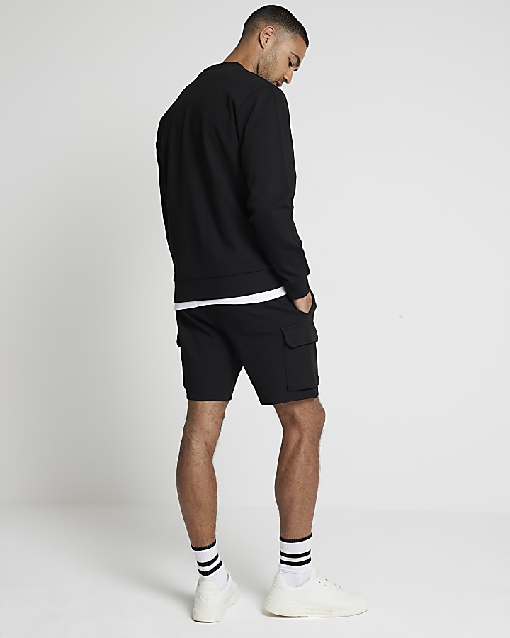 Black slim fit textured smart sweatshirt