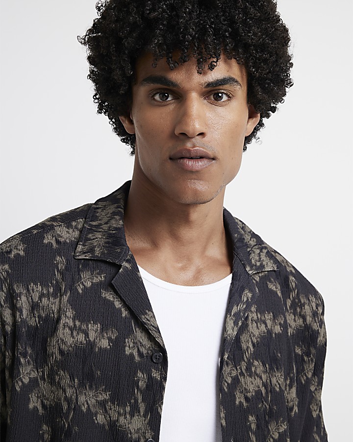 Green regular fit blur floral revere shirt | River Island