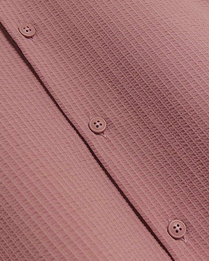 Pink Regular Fit Seersucker Revere Shirt